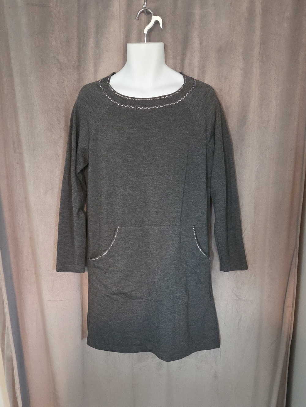 Max Studio Size Large Dark Charcoal Grey Long Sleeve Tunic Dress